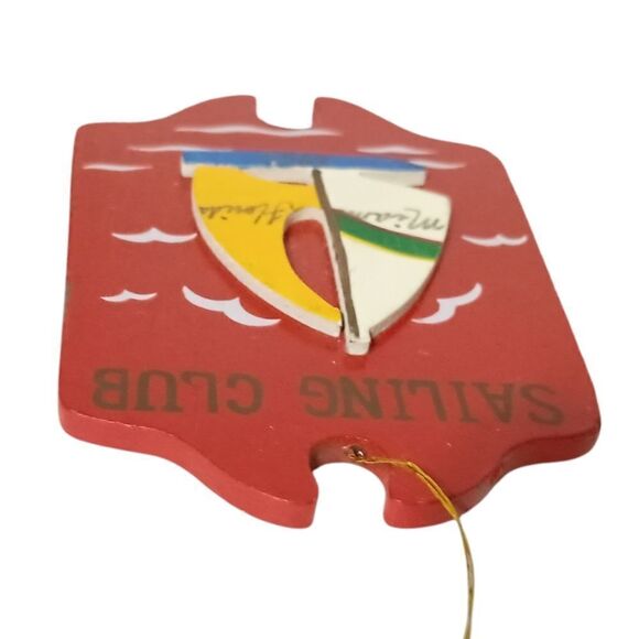 Vintage Miami Florida Ornament Christmas Wood Handpainted Sailboat Seagulls - Picture 4 of 11